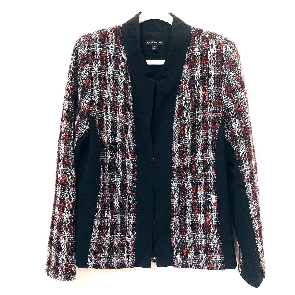 Lane Bryant Red and Black Tweed Accent Blazer 8